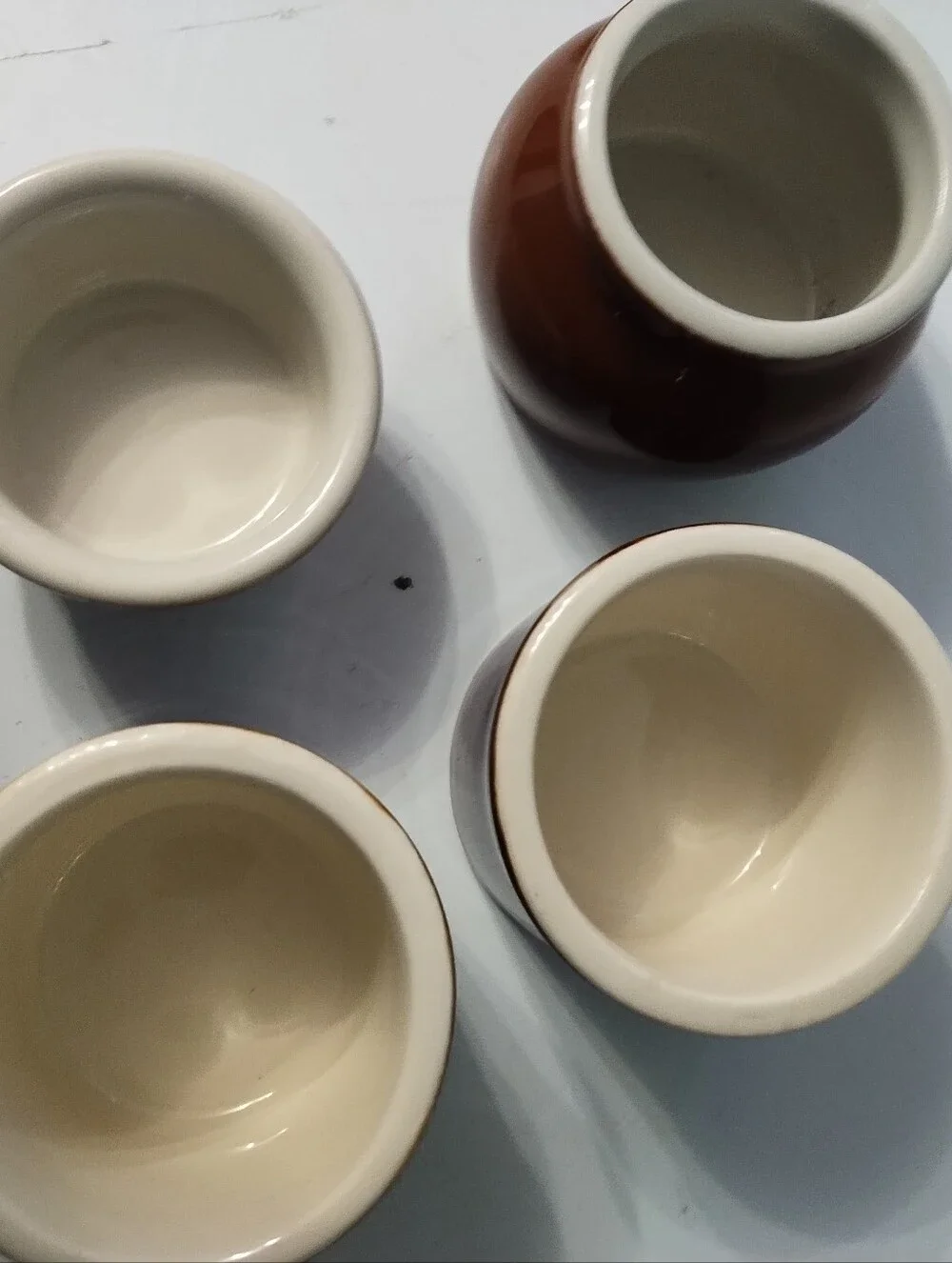 Vintage Hall China Brown and Cream Ceramic Crock, Bean Pot And Ramekin Set